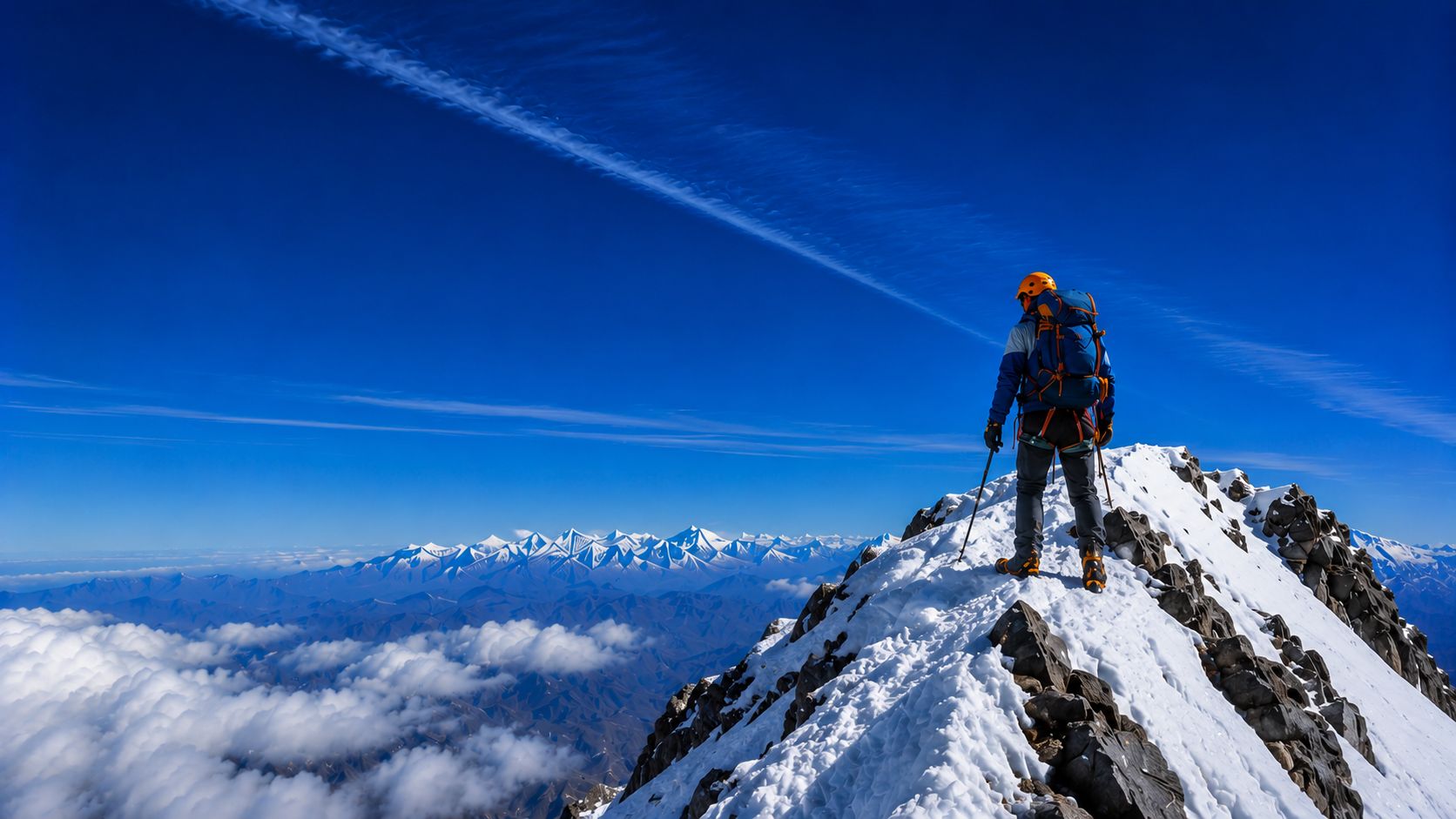 Alpinist on a snow-covered Ecuadorian Andean summit